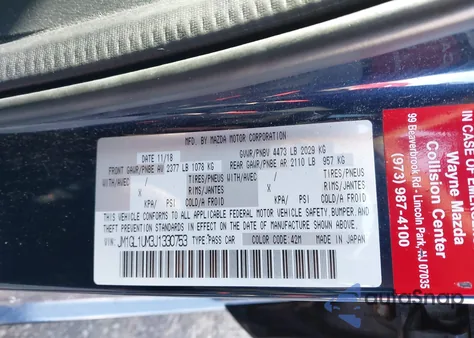 2018 Mazda Mazda6 Sport z USA, uszkodzony, nr VIN JM1GL1UM3J1330753